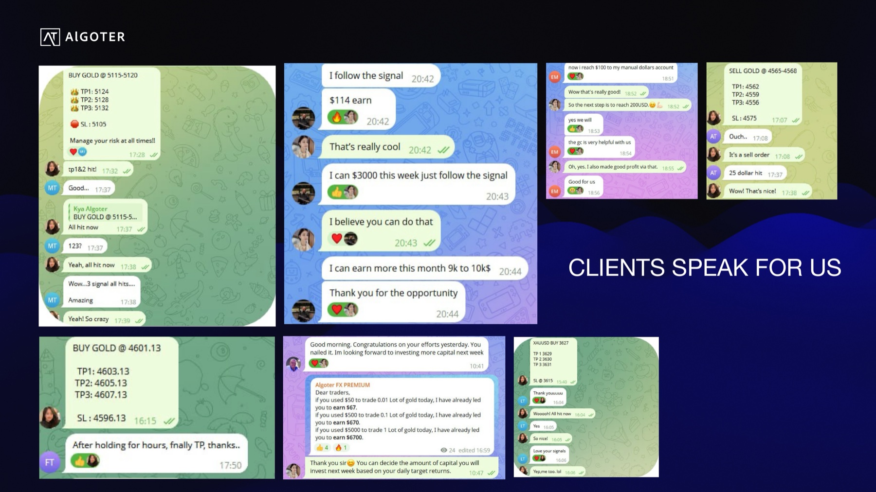 Client testimonials and signal results